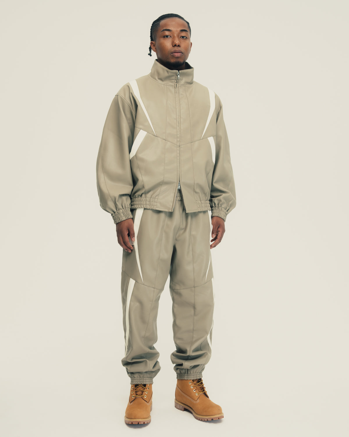 FAUX LEATHER LAMBO TRACK JACKET / BEIGE