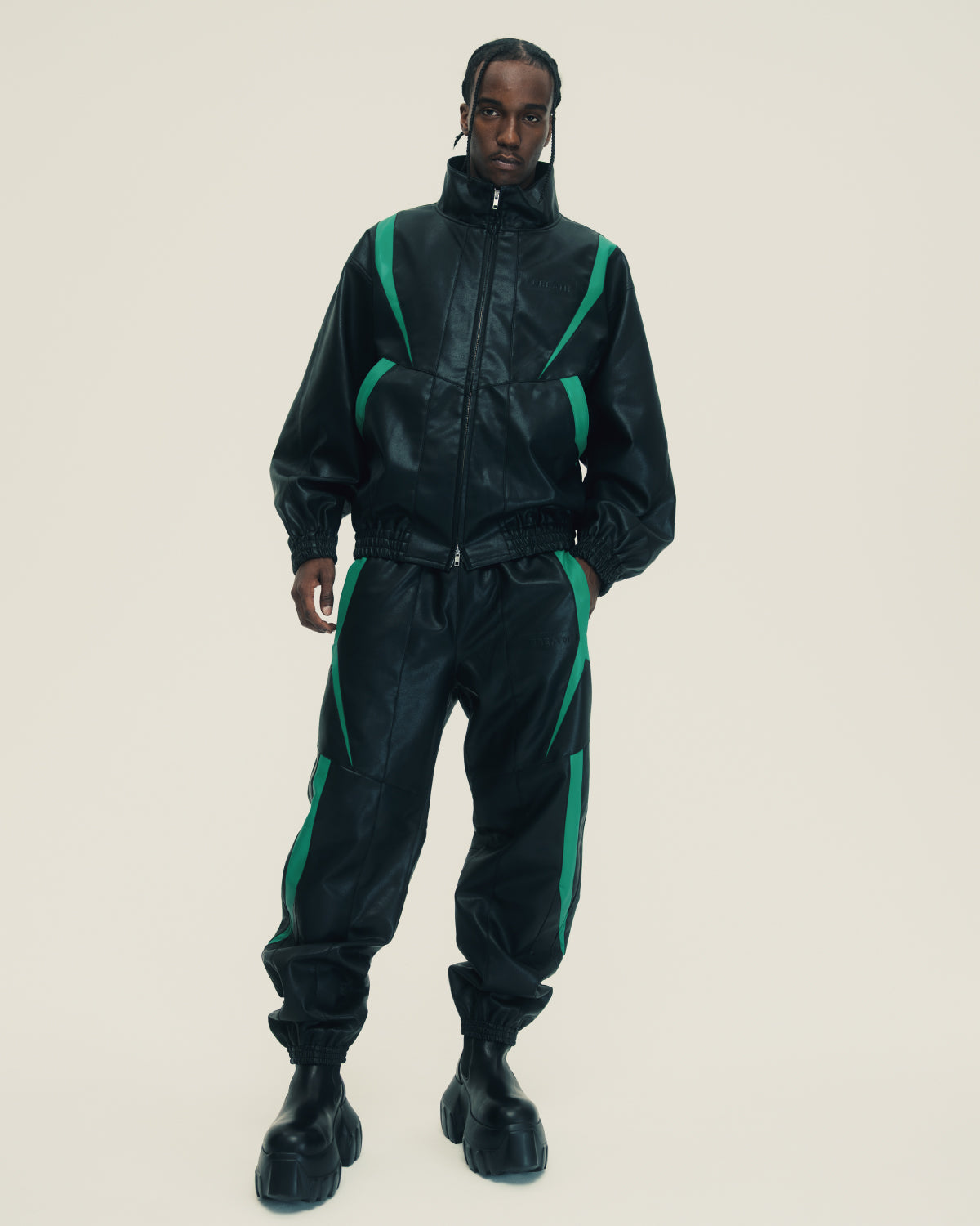 FAUX LEATHER LAMBO TRACK JACKET / BLACK – BREATH - サイズ 着丈