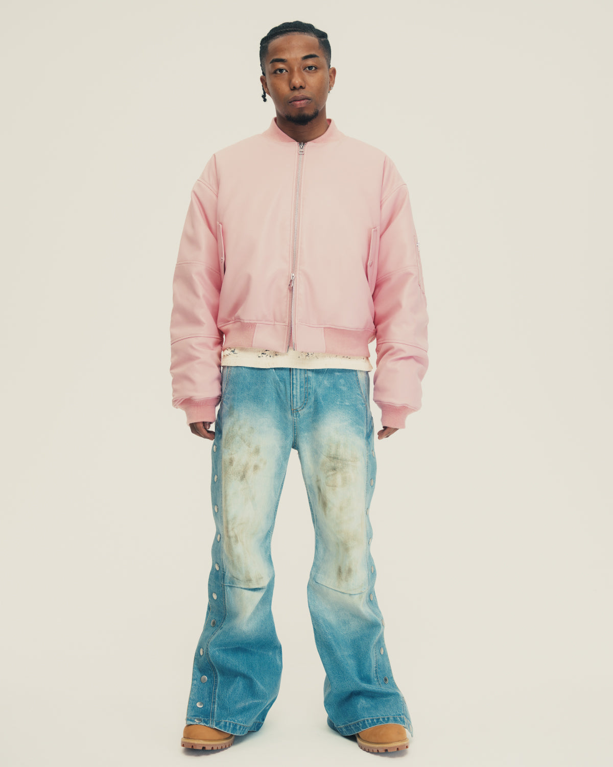 FAUX LEATHER BOMBER JACKET/ PINK