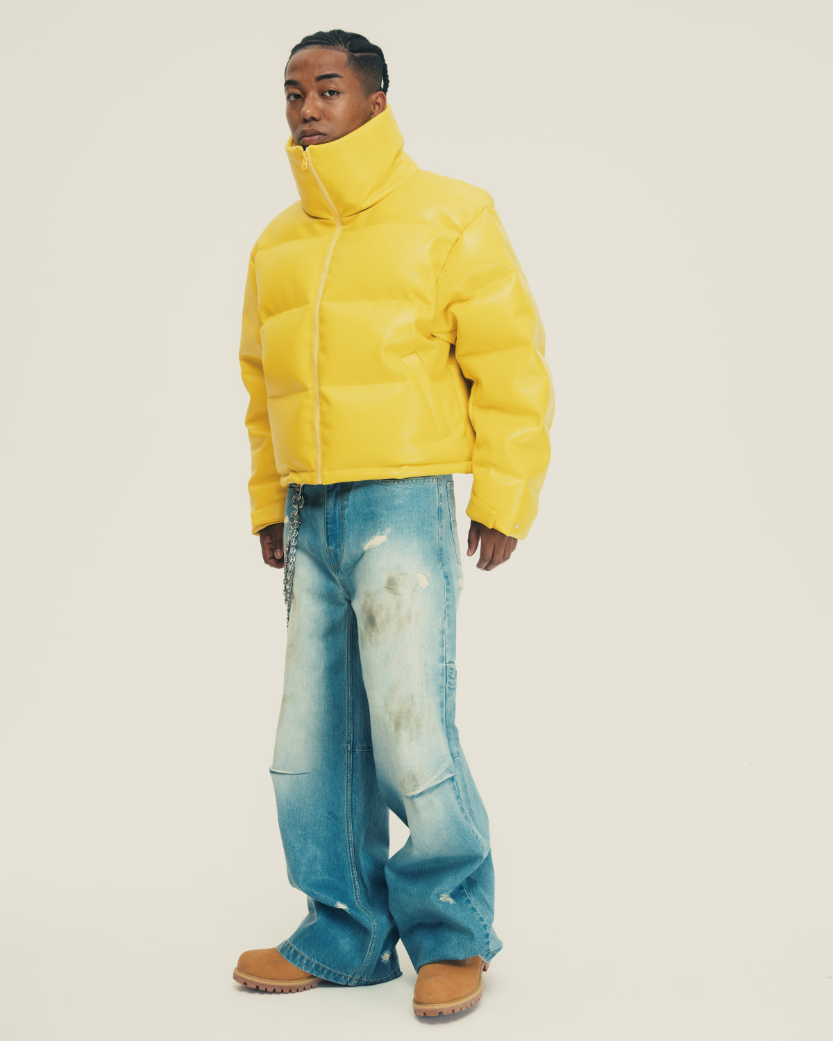 FAUX LEATHER DOWN JACKET / YELLOW｜BREATH ブレス - BAD HOP