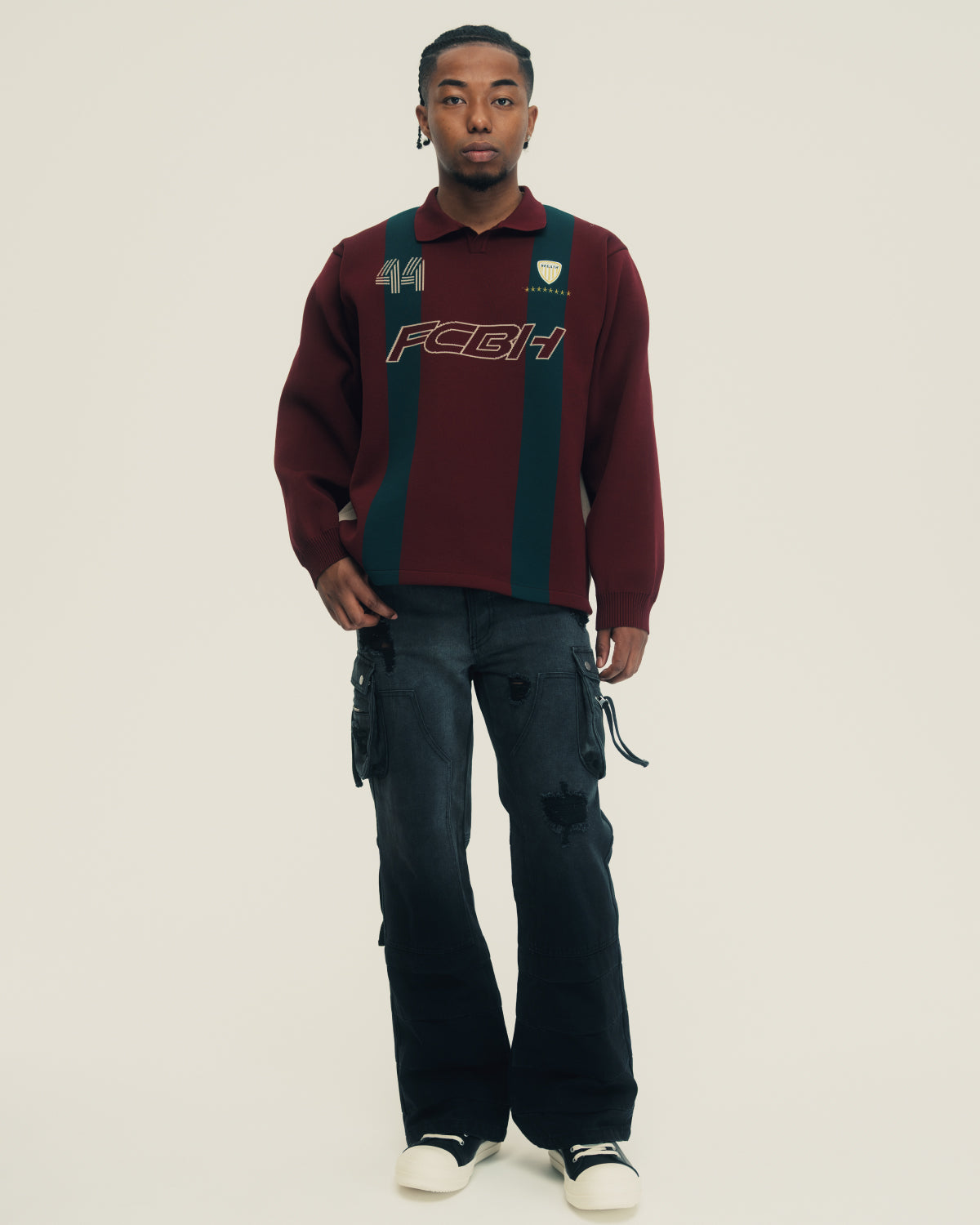 BLEACH DOUBLE KNEE FLARE DENIM / BLACK