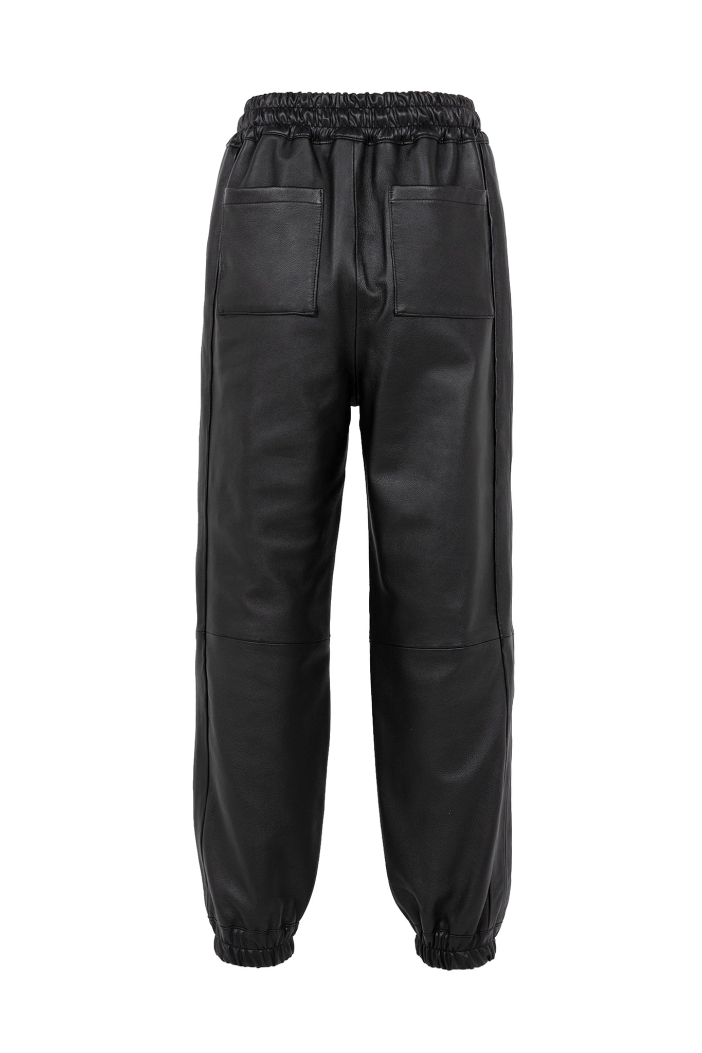 LEATHER TRACK PANTS / BLK